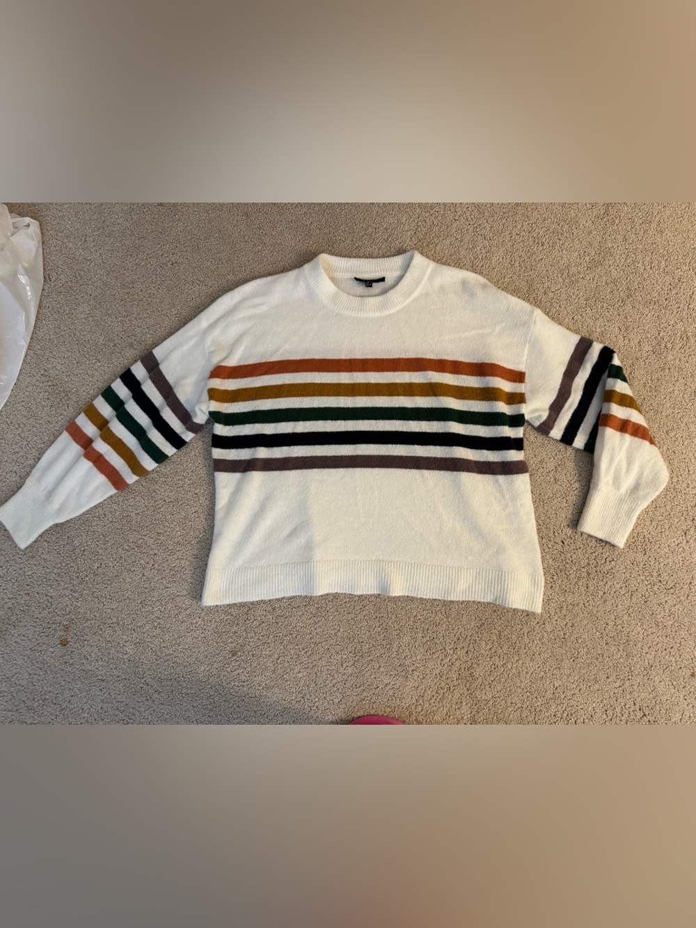 Lulu's Cream Short-Sleeve Crewneck Sweater with Multi Stripes